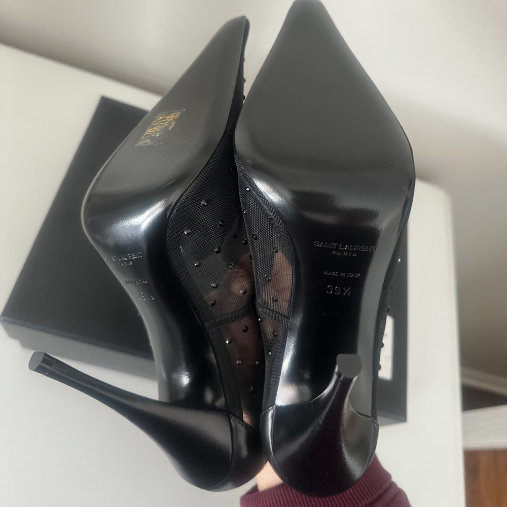 SAINT LAURENT Black anja pumps in rhinestone mesh 39.5 - Picture 6 of 7